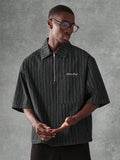 Textured Vertical Stripe Half-Zip Overshirt - Washed Charcoal