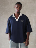 Heavyweight V-Neck Boxy Polo - Midnight Navy