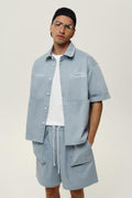 Oversized Utility Shirt & Short Co-ord Set - Sky Blue
